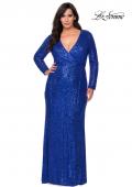 Picture of: Long Sleeve Sequin Plus Size Prom Dress with Slit in Royal Blue, Style: 28880, Detail Picture 5