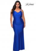 Picture of: Long Ruched Plus Size Jersey Prom Dress in Royal Blue, Style: 29005, Detail Picture 5