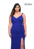 Picture of: Net Jersey Long Plus Dress with Tie Side in Royal Blue, Style: 29900, Detail Picture 5