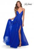 Picture of: Tulle Prom Dress with Floral Detail and Side Slit in Royal Blue, Style: 28985, Main Picture