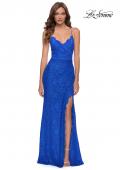Picture of: Lace Long Dress with Scallop Detail on Skirt Slit in Royal Blue, Style 29939, Main Picture