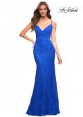 Picture of: Lace Gown with Sheer Lace Applique Side Panels in Royal Blue, Main Picture