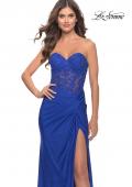 Picture of: Sheer Lace Applique Bodice Dress with Jersey Skirt in Royal Blue, Style: 31343, Main Picture