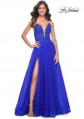 Picture of: Illusion Lace Bodice A-Line Tulle Prom Dress with Slit in Royal Blue, Style: 32059, Main Picture