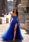 Picture of: Rhinestone Embellished A-line Tulle Gown with Corset Top in Royal Blue, Style: 32278, Main Picture