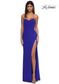 Picture of: Simple Net Prom Dress with High Slit and Flattering Ruching in Royal Blue, Style: 33018, Main Picture