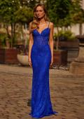 Picture of: Lace Fitted Gown with Sheer Bodice and Spaghetti Straps in Royal Blue, Style: 33485, Main Picture