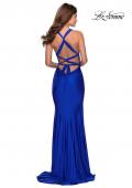 Picture of: Sleek Prom Dress with Deep V-Neckline and Tie Back in Royal Blue, Style: 28677, Detail Picture 8