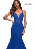 Picture of: Mermaid Lace Prom Dress with Sheer Jeweled Bodice in Royal Blue, Detail Picture 8