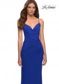 Picture of: Chic Long Net Jersey Dress with Lace Up Back in Blue, Style: 30418, Detail Picture 8