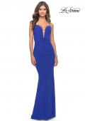 Picture of: Net Jersey Gown with Jeweled Detail in Deep V Neckline in Royal Blue, Style: 31114, Detail Picture 8