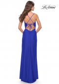 Picture of: Ruched Deep V Dress with Trendy High Slit in Royal Blue, Style: 31127, Style: 31127