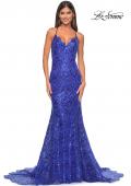 Picture of: Print Sequin Mermaid Dress with Lace Up Back in Royal Blue, Style: 31865, Detail Picture 8