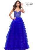 Picture of: Tiered Ruffle Tulle Prom Dress with Rhinestone Embellished Bodice in Royal Blue, Style: 32002, Detail Picture 8
