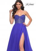 Picture of: A-Line Tulle Prom Dress with Rhinestone Fishnet Bodice in Blue, Style: 32216, Detail Picture 8