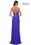 Picture of: Fitted Jersey Dress with Fishnet Rhinestone Illusion Bustier Top in Royal Blue, Style: 32230, Detail Picture 8
