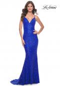 Picture of: Beaded Lace Mermaid Gown with Sheer Side Panels in Royal Blue, Style: 32309, Detail Picture 8