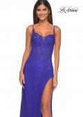 Picture of: Rhinestone Embellished Fishnet Dress with Lace Details in Royal Blue, Style: 32409, Detail Picture 8