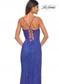 Picture of: Fishnet Rhinestone Fitted Dress with Bustier Top and High Neckline in Royal Blue, Style: 32446, Detail Picture 8