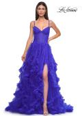 Picture of: Ruffle Tulle Dress with Unique Skirt and Illusion Corset Bodice in Royal Blue, Style 32719, Detail Picture 8