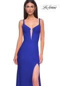 Picture of: Corset Jersey Prom Dress with Deep V Neckline in Royal Blue, Style 32763, Detail Picture 8