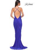 Picture of: Fitted Ruched Net Jersey Dress with Low Back in Royal Blue, Style 32834, Detail Picture 8