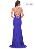 Picture of: Open Back Prom Dress with Rhinestone Detail Neckline in Royal Blue, Style 32851, Detail Picture 8
