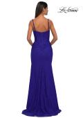 Picture of: Stretch Lace Dress with Illusion Corset Waist and Ruching in Royal Blue, Style: 32947, Detail Picture 8