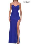 Picture of: Strapless Net Jersey Gown with Corset Bodice and High Slit in Royal Blue, Style: 33445, Detail Picture 8