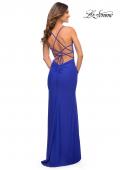 Picture of: Faux Wrap Jersey Dress with Slit and Strappy Back in Royal Blue, Style: 30501, Detail Picture 9