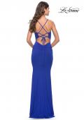 Picture of: Net Jersey Gown with Jeweled Detail in Deep V Neckline in Royal Blue, Style: 31114, Detail Picture 9