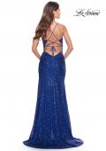 Picture of: Long Sequin Gown with Dramatic Flare Skirt and Slit in Royal Blue, Style: 31140, Detail Picture 9