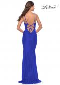 Picture of: Simple Jersey Dress with Low Open Back and Ruched Zipper in Royal Blue, Style: 31227, Style: 31227