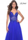 Picture of: Tulle A-Line Gown with Sheer and Beaded Lace Detail in Royal Blue, Style: 31471, Detail Picture 9