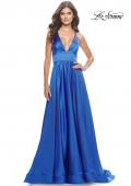 Picture of: A-Line Satin Gown with Deep V and Slit in Royal Blue, Style: 31533, Detail Picture 9