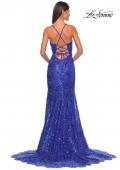 Picture of: Print Sequin Mermaid Dress with Lace Up Back in Royal Blue, Style: 31865, Detail Picture 9