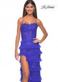 Picture of: Fitted Ruffle Skirt Lace Dress with Illusion Bodice in Royal Blue, Style: 32442, Detail Picture 9