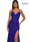 Picture of: Stretch Lace Dress with Illusion Corset Waist and Ruching in Royal Blue, Style: 32947, Detail Picture 9