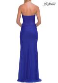 Picture of: Strapless Net Jersey Gown with Corset Bodice and High Slit in Royal Blue, Style: 33445, Detail Picture 9