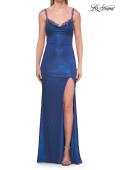 Picture of: Metallic Jersey Gown with Beaded Straps and Lace-Up Back in Royal Blue, Style: 33664, Detail Picture 9