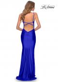 Picture of: Long Ruched Jersey Prom Dress with Thin Straps in Royal Blue, Style: 28398, Detail Picture 10