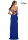 Picture of: Chic Long Net Jersey Dress with Lace Up Back in Blue, Style: 30418, Detail Picture 10