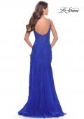 Picture of: Lace Dress with High Side Slit and V Neckline in Royal Blue, Style: 30767, Detail Picture 10