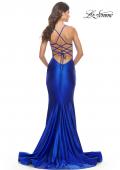 Picture of: Liquid Jersey Mermaid Gown with Lace Up Back in Royal Blue, Style: 31295, Detail Picture 10