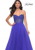 Picture of: A-Line Tulle Prom Dress with Rhinestone Fishnet Bodice in Blue, Style: 32216, Detail Picture 10