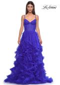 Picture of: Ruffle Tulle Dress with Unique Skirt and Illusion Corset Bodice in Royal Blue, Style 32719, Detail Picture 10