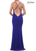 Picture of: Rhinestone Lace Fitted Gown with High Slit and Open Back in Royal Blue, Style: 33512, Detail Picture 10