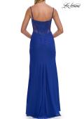 Picture of: Lace Bodice Gown with Ruched Skirt and High Slit in Royal Blue, Style: 33661, Detail Picture 10