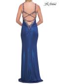 Picture of: Metallic Jersey Gown with Beaded Straps and Lace-Up Back in Royal Blue, Style: 33664, Detail Picture 10