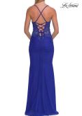 Picture of: Beaded Mesh Lace-Up Gown with Straight Neckline in Royal Blue, Style: 33678, Detail Picture 10